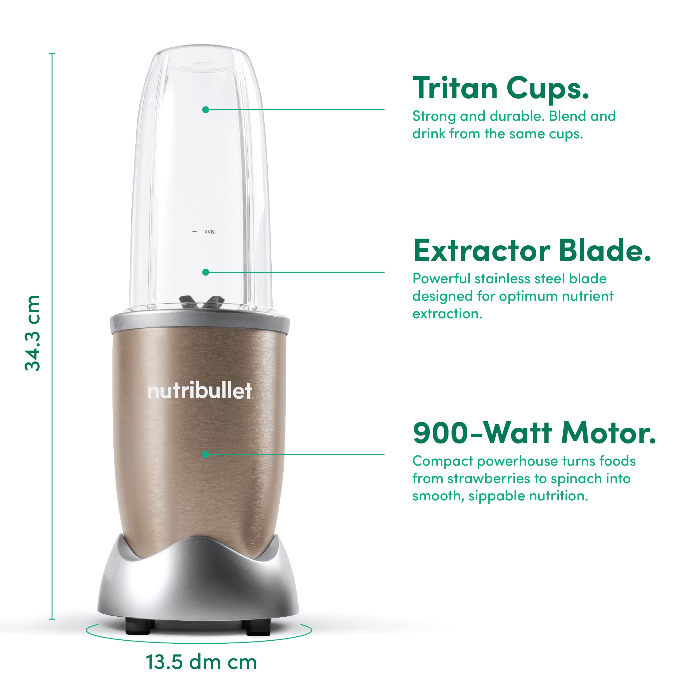 Nutribullet 900 Watts, 7pc Accessories, Multi-Function High Speed Blender, Mixer System With Nutrient Extractor, Smoothie Maker, Copper Gold 1 year warranty طقم خلاط متعدد الوظائف بسرعة عالية وقدرة 900 واط مكون من 7 قطع من نوتري بوليت Nutribullet 900 Watts, 7pc Accessories, Multi-Function High Speed Blender, Mixer System With Nutrient Extractor, Smoothie Maker, Copper Gold 1 year warranty طقم خلاط متعدد الوظائف بسرعة عالية وقدرة 900 واط مكون من 7 قطع من نوتري بوليت